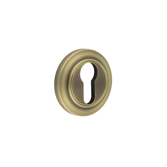 This is an image showing the Frelan - Burlington Euro Profile Escutcheons Chamfered Rose Antique Brass available to order from Trade Door Handles in Kendal