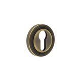 High quality image of Burlington - Euro Profile Escutcheons Reeded Rose Antique Brass Sku. BUR-61AB-74AB