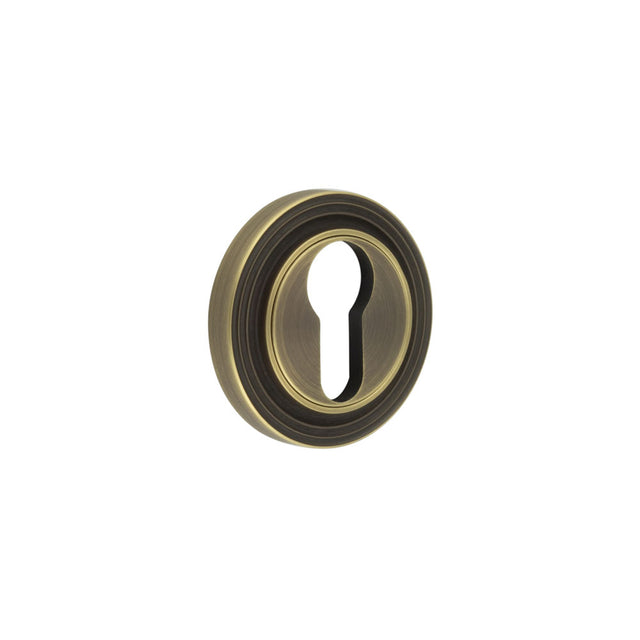 High quality image of Burlington - Euro Profile Escutcheons Reeded Rose Antique Brass Sku. BUR-61AB-74AB