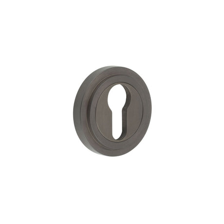 This is an image showing the Frelan - Burlington Euro Profile Escutcheons Stepped Rose Dark Bronze available to order from Trade Door Handles in Kendal