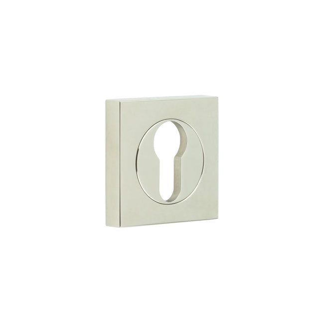 This is an image showing the Frelan - Burlington Euro Profile Escutcheons Square Plain Rose Polished Nickel available to order from Trade Door Handles in Kendal