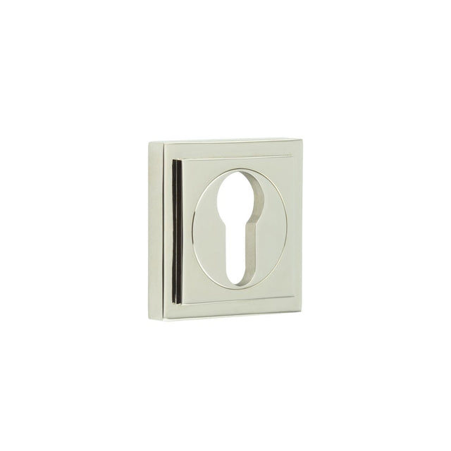 This is an image showing the Frelan - Burlington Euro Profile Escutcheons Square Stepped Rose Polished Nickel available to order from Trade Door Handles in Kendal