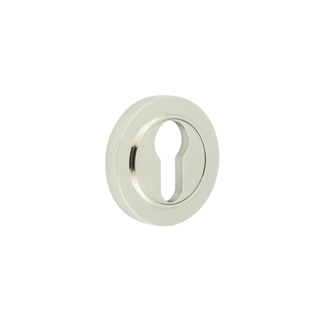 This is an image showing the Frelan - Burlington Euro Profile Escutcheons Plain Rose Polished Nickel available to order from Trade Door Handles in Kendal