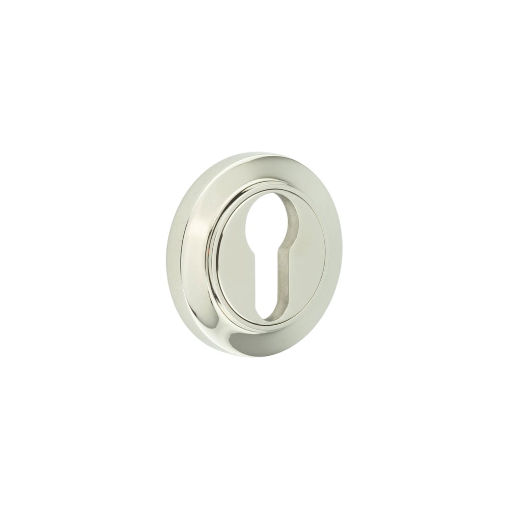 This is an image showing the Frelan - Burlington Euro Profile Escutcheons Chamfered Rose Polished Nickel available to order from Trade Door Handles in Kendal