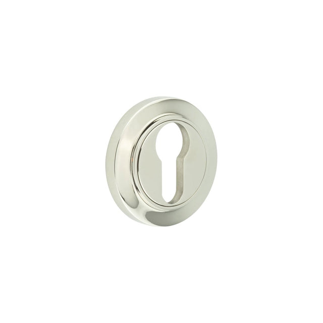 This is an image showing the Frelan - Burlington Euro Profile Escutcheons Chamfered Rose Polished Nickel available to order from Trade Door Handles in Kendal