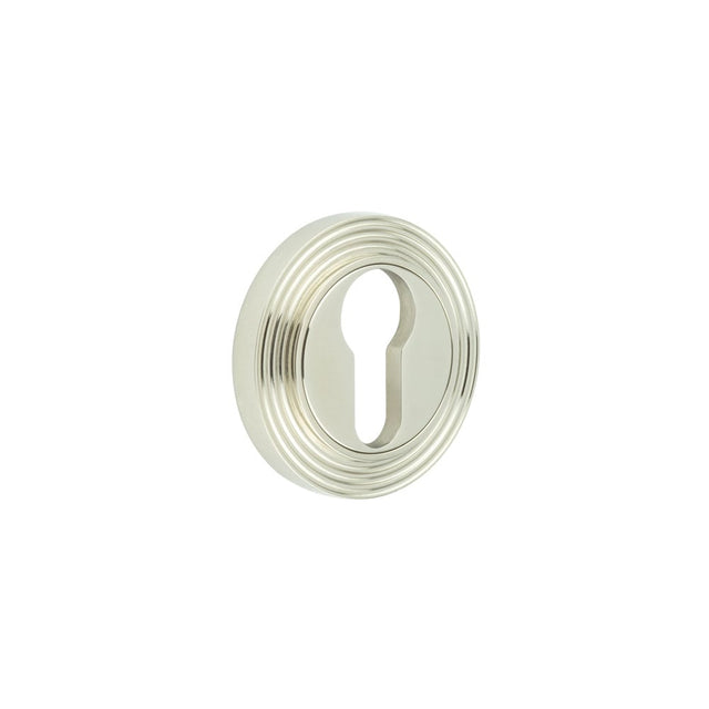 This is an image showing the Frelan - Burlington Euro Profile Escutcheons Reeded Rose Polished Nickel available to order from Trade Door Handles in Kendal