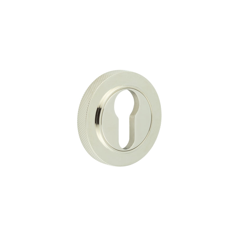 High quality image of Burlington - Euro Profile Escutcheons Knurled Rose Polished Nickel Sku. BUR-61PN-75PN