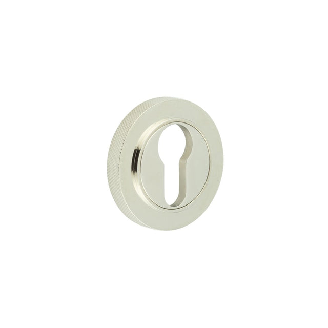 This is an image showing the Frelan - Burlington Euro Profile Escutcheons Knurled Rose Polished Nickel available to order from Trade Door Handles in Kendal