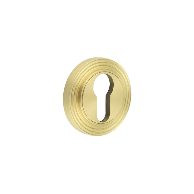 High quality image of Burlington - Euro Profile Escutcheons Reeded Rose Satin Brass Sku. BUR-61SB-74SB