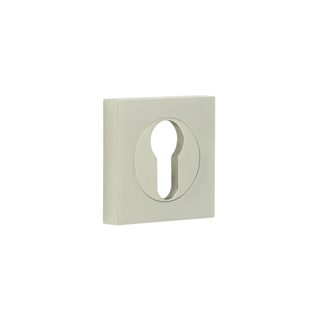 This is an image showing the Frelan - Burlington Euro Profile Escutcheons Square Plain Rose Satin Nickel available to order from Trade Door Handles in Kendal