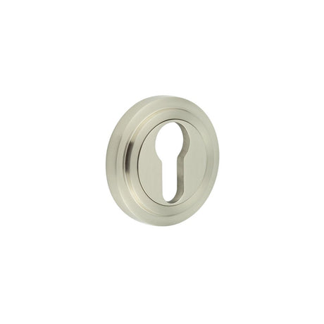 This is an image showing the Frelan - Burlington Euro Profile Escutcheons Stepped Rose Satin Nickel available to order from Trade Door Handles in Kendal