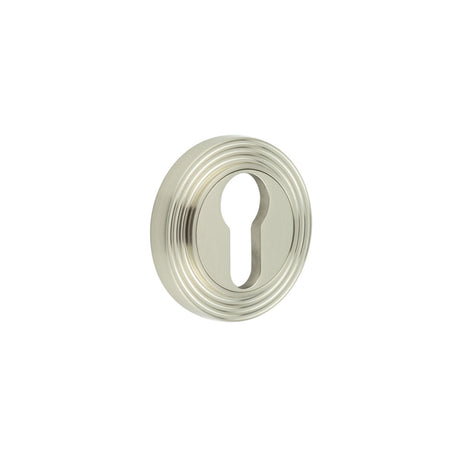 High quality image of Burlington - Euro Profile Escutcheons Reeded Rose Satin Nickel Sku. BUR-61SN-74SN
