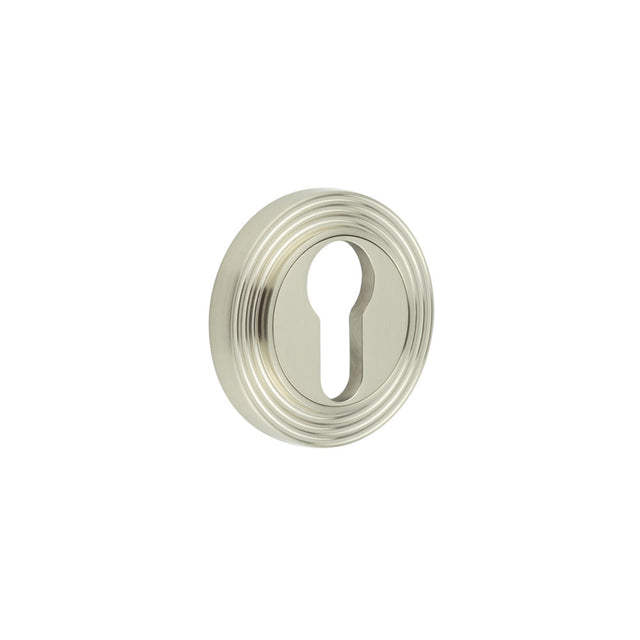 High quality image of Burlington - Euro Profile Escutcheons Reeded Rose Satin Nickel Sku. BUR-61SN-74SN