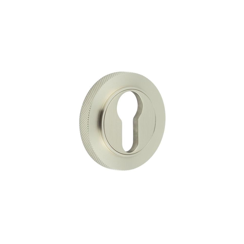 This is an image showing the Frelan - Burlington Euro Profile Escutcheons Knurled Rose Satin Nickel available to order from Trade Door Handles in Kendal