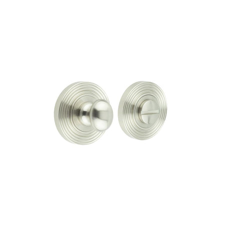 This is an image showing the Frelan - Burlington Turns & Releases Inner 1 Reeded Rose Satin Nickel available to order from Trade Door Handles in Kendal