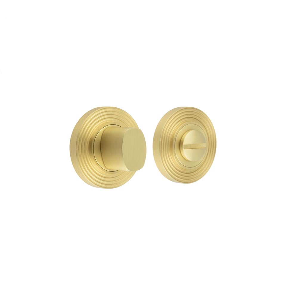 This is an image showing the Frelan - Burlington Turns & Releases Inner 3 Reeded Rose Satin Brass available to order from Trade Door Handles in Kendal