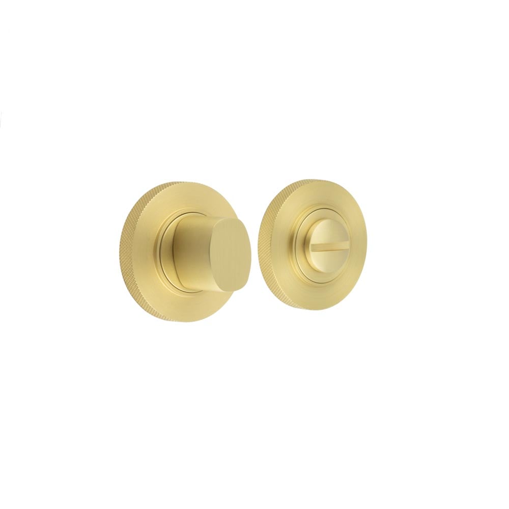 This is an image showing the Frelan - Burlington Turns & Releases Inner 3 Knurled Rose Satin Brass available to order from Trade Door Handles in Kendal