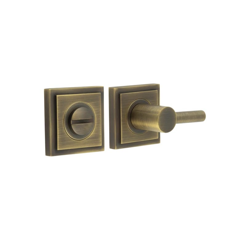 This is an image showing the Frelan - Burlington Easy Turn & Release Square Stepped Rose Antique Brass available to order from Trade Door Handles in Kendal