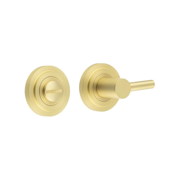 This is an image showing the Frelan - Burlington Easy Turn & Release Stepped Rose Satin Brass available to order from Trade Door Handles in Kendal