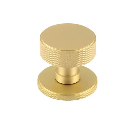 This is an image showing the Burlington - Satin Brass Westbourne Knurled Mortice Door Handles available to order from Trade Door Handles in Kendal