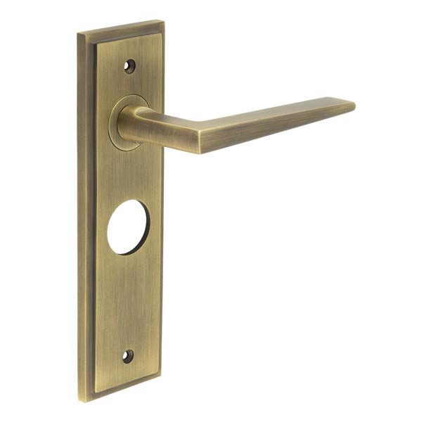 High quality image of Burlington - Mayfair Door Handle Bathroom Backplate Antique Brass Sku. BUR10KIT10