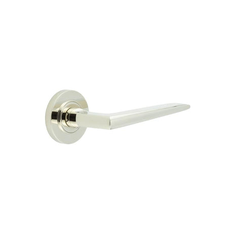 This is an image showing the Frelan - Mayfair Door Handle on Plain Rose Polished Nickel available to order from Trade Door Handles in Kendal