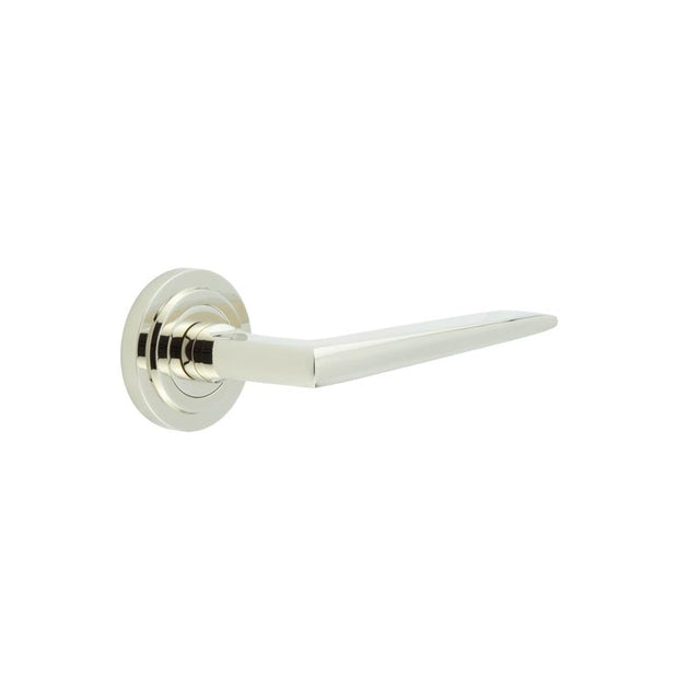 High quality image of Burlington - Mayfair Door Handle on Stepped Rose Polished Nickel Sku. BUR10KIT159
