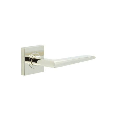 This is an image showing the Frelan - Mayfair Door Handle on Square Plain Rose Polished Nickel available to order from Trade Door Handles in Kendal