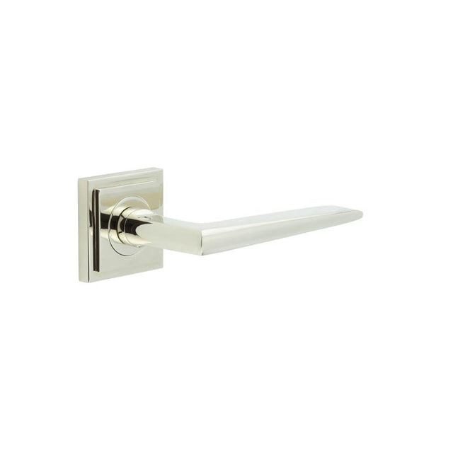 High quality image of Burlington - Mayfair Door Handle on Square Stepped Rose Polished Nickel Sku. BUR10KIT163