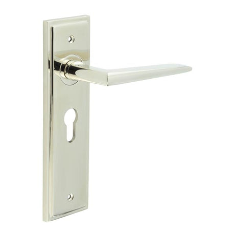 High quality image of Burlington - Mayfair Door Handle Euro Backplate Polished Nickel Sku. BUR10KIT167