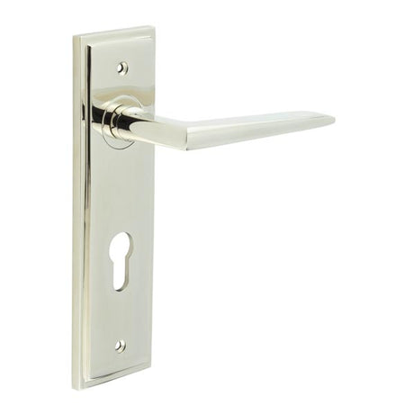 High quality image of Burlington - Mayfair Door Handle Din Euro Backplate Polished Nickel Sku. BUR10KIT168