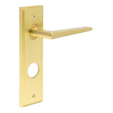 High quality image of Burlington - Mayfair Door Handle Din Bathroom Backplate Satin Brass Sku. BUR10KIT247