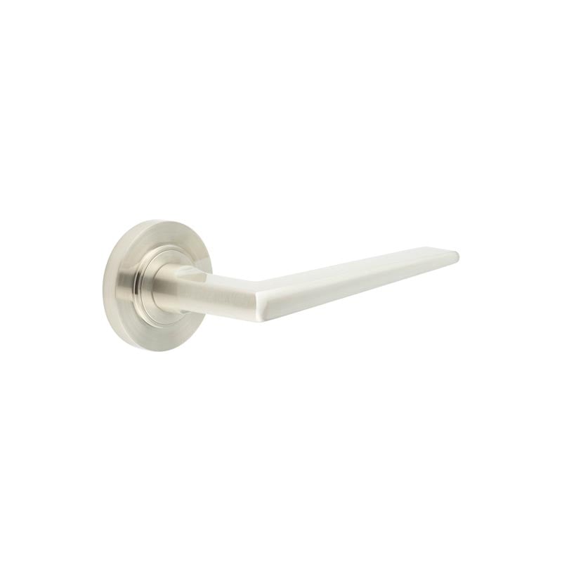 This is an image showing the Frelan - Mayfair Door Handle on Plain Rose Satin Nickel available to order from Trade Door Handles in Kendal