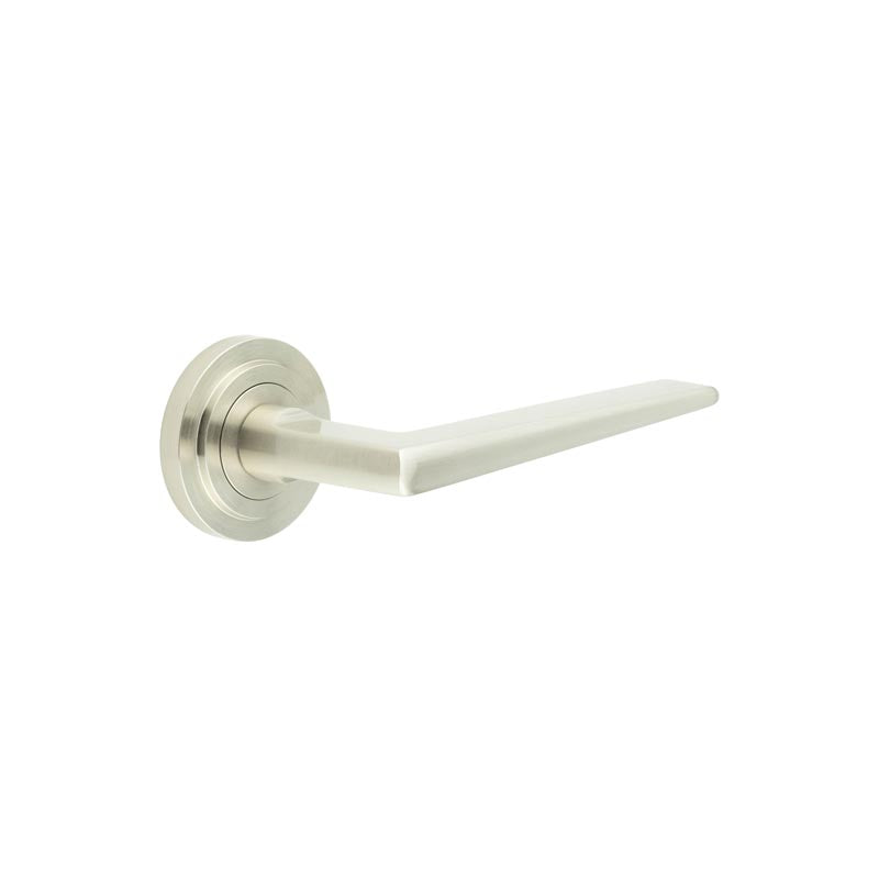 High quality image of Burlington - Mayfair Door Handle on Stepped Rose Satin Nickel Sku. BUR10KIT315