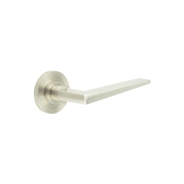 High quality image of Burlington - Mayfair Door Handle on Reeded Rose Satin Nickel Sku. BUR10KIT316