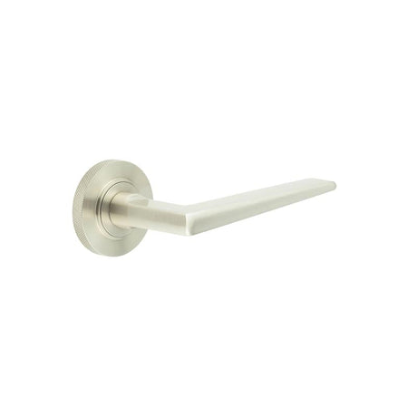 This is an image showing the Frelan - Mayfair Door Handle on Knurled Rose Satin Nickel available to order from Trade Door Handles in Kendal