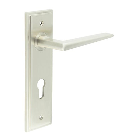 High quality image of Burlington - Mayfair Door Handle Din Euro Backplate Satin Nickel Sku. BUR10KIT324