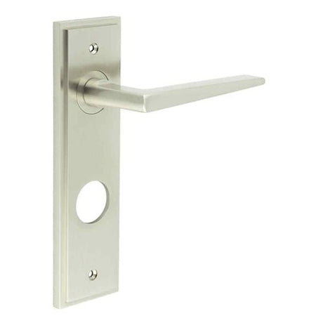 High quality image of Burlington - Mayfair Door Handle Din Bathroom Backplate Satin Nickel Sku. BUR10KIT325