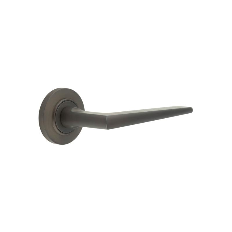 This is an image showing the Frelan - Mayfair Door Handle on Chamfered Rose Dark Bronze available to order from Trade Door Handles in Kendal