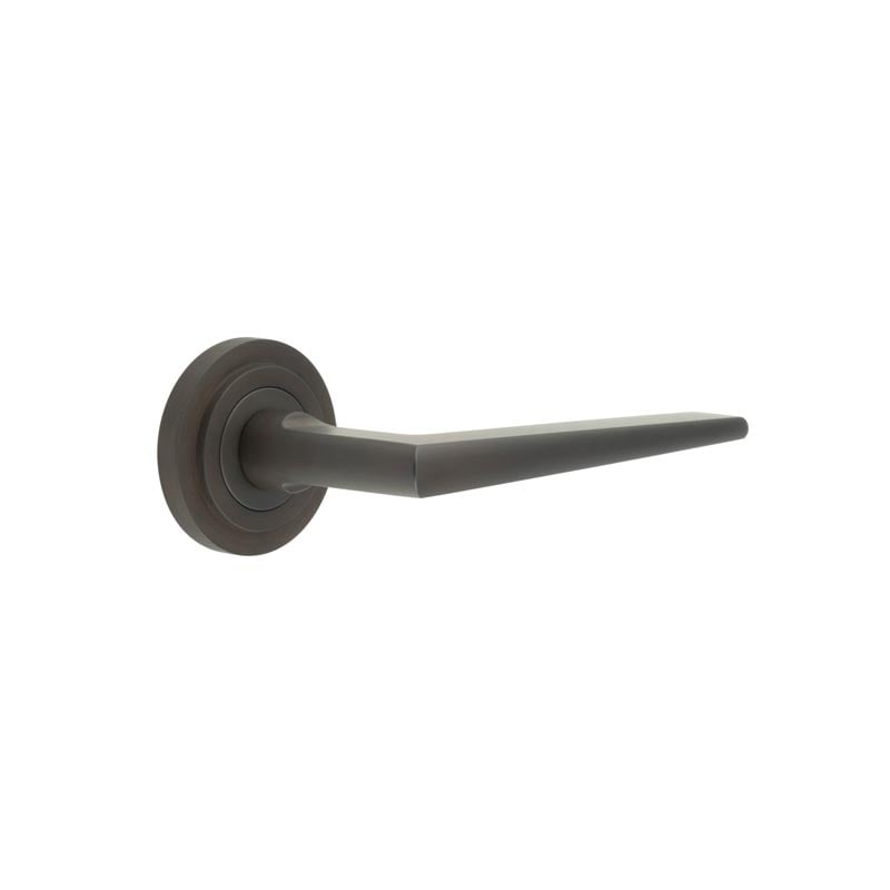 This is an image showing the Frelan - Mayfair Door Handle on Stepped Rose Dark Bronze available to order from Trade Door Handles in Kendal