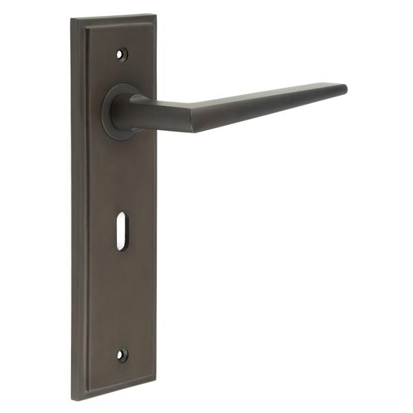 High quality image of Burlington - Mayfair Door Handle Lock Backplate Dark Bronze Sku. BUR10KIT87