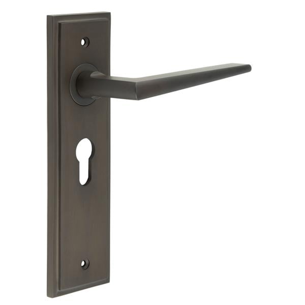 High quality image of Burlington - Mayfair Door Handle Euro Backplate Dark Bronze Sku. BUR10KIT89