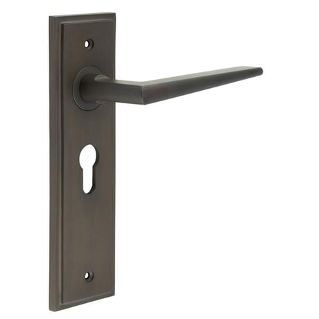 High quality image of Burlington - Mayfair Door Handle Euro Backplate Dark Bronze Sku. BUR10KIT89