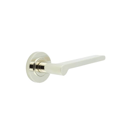 This is an image showing the Frelan - Fitzrovia Door Handles Plain Rose Polished Nickel available to order from Trade Door Handles in Kendal