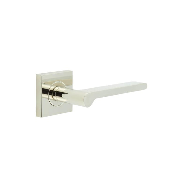 This is an image showing the Frelan - Fitzrovia Door Handles Square Plain Rose Polished Nickel available to order from Trade Door Handles in Kendal