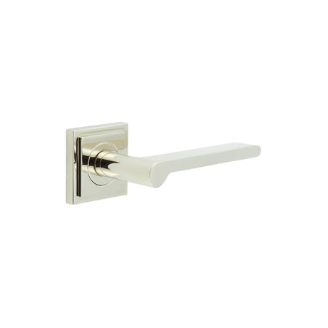 This is an image showing the Frelan - Fitzrovia Door Handles Square Stepped Rose Polished Nickel available to order from Trade Door Handles in Kendal