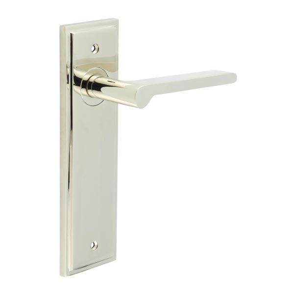 High quality image of Burlington - Fitzrovia Door Handle Latch Backplate Polished Nickel Sku. BUR15KIT164