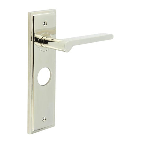 High quality image of Burlington - Fitzrovia Door Handle Lock Backplate Polished Nickel Sku. BUR15KIT166
