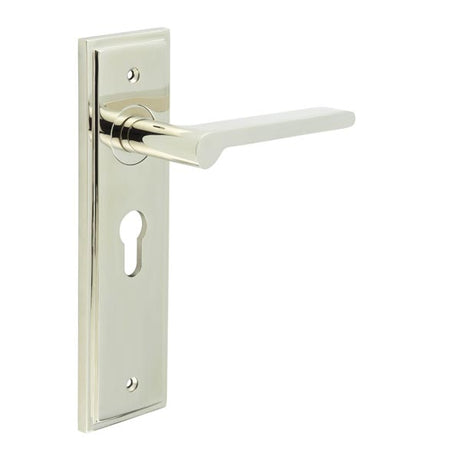 High quality image of Burlington - Fitzrovia Door Handle Euro Backplate Polished Nickel Sku. BUR15KIT167