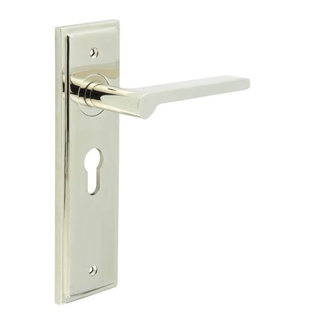 This is an image showing the Frelan - Fitzrovia Door Handle Euro Backplate Polished Nickel available to order from Trade Door Handles in Kendal